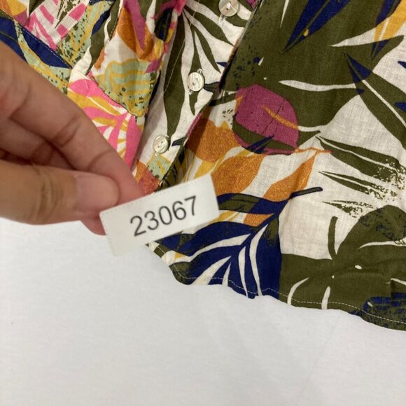 Naturals d&co. size XL Tropical Leaf Print Linen Blend Popover Blouse Vacation - Picture 11 of 11